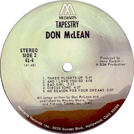 And I Love You So; Don McLean; Mediarts 41-4; original recording label