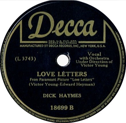 Love Letters, Dick Haymes, Decca 18699: original recording label