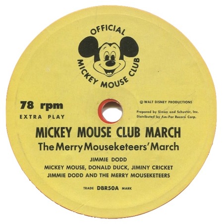 The Mickey Mouse Club March, Jimmie Dodd, Official Mickey Mouse Club DBR50A, original record label