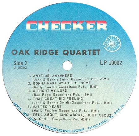 Wasted Years; Oak Ridge Quartet; Checker LP 10002; original recording label