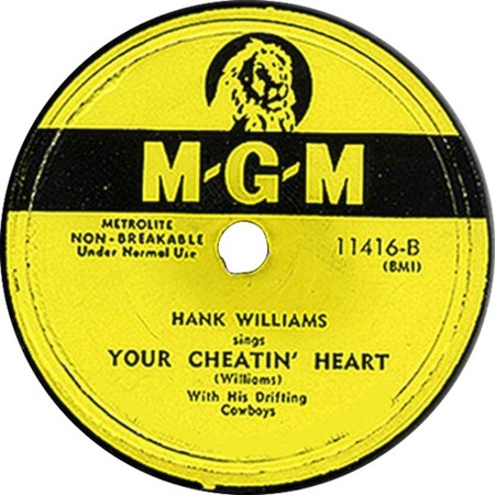 Your Cheatin' Heart, 78rpm, Hank Williams, MGM 11416-B: original recording label